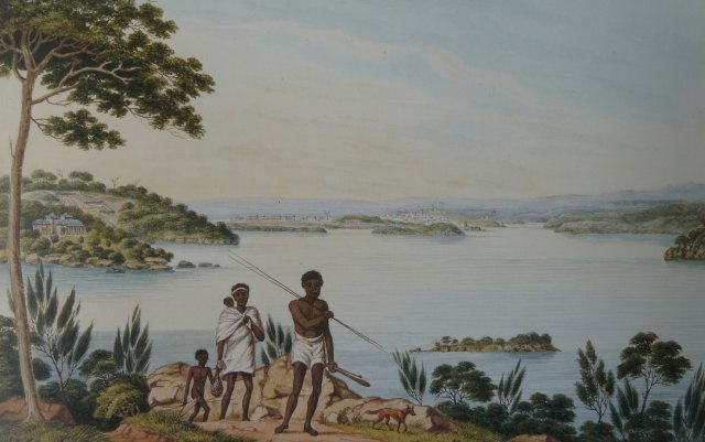 Joseph Lycett's painting of Natives and the North Shore of Sydney Harbour